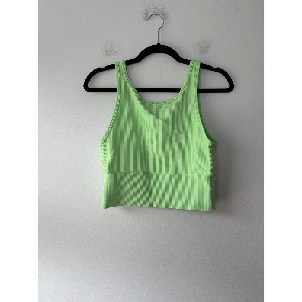 Lululemon Power Pivot Tank Top Sports Bra Rib Neon Green Yoga Pilates
